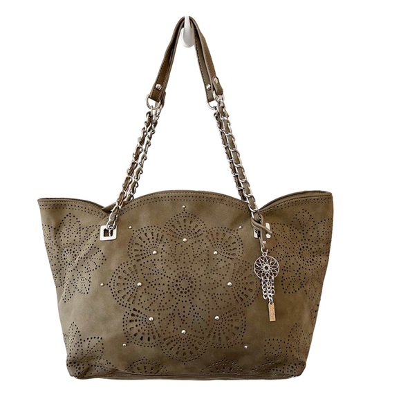 Jessica Simpson Bags Jessica Simpson Olive Green Floral Sunny Tote Vegan Leather Poshmark